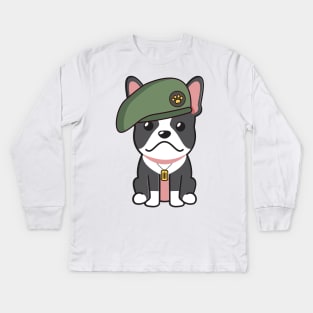 Green Beret French Bulldog Kids Long Sleeve T-Shirt